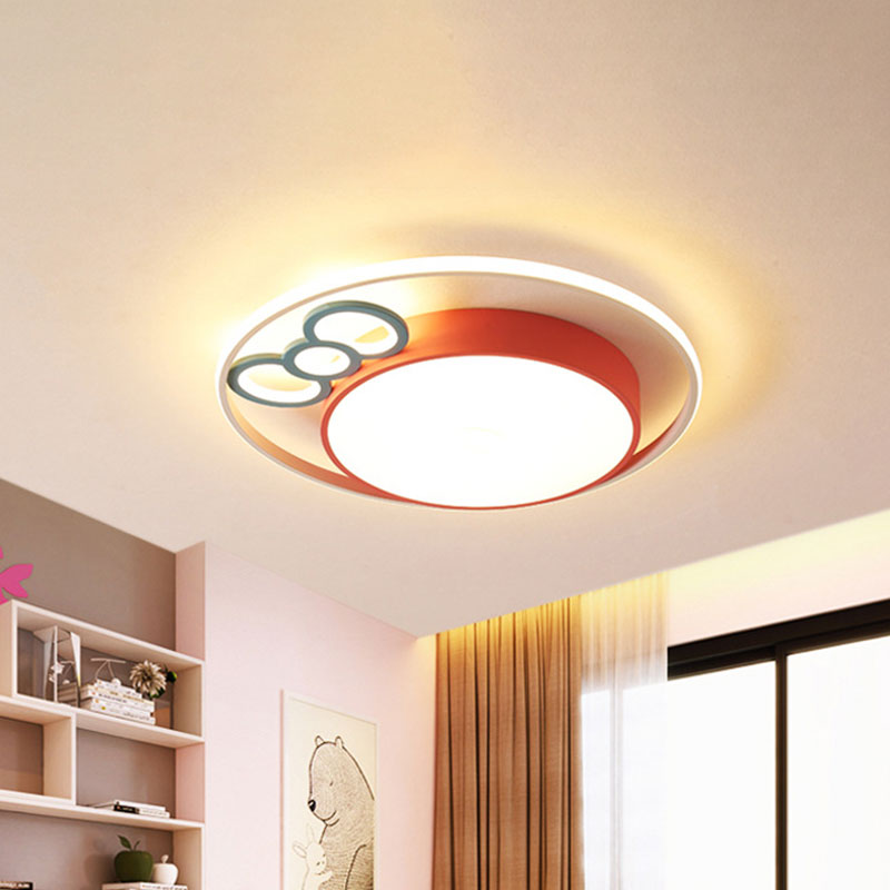 Kids LED Ceiling Mounted Fixture Pink/Blue Finish Bow and Round Flushmount Light in Warm/White Light, 18"/23" Dia