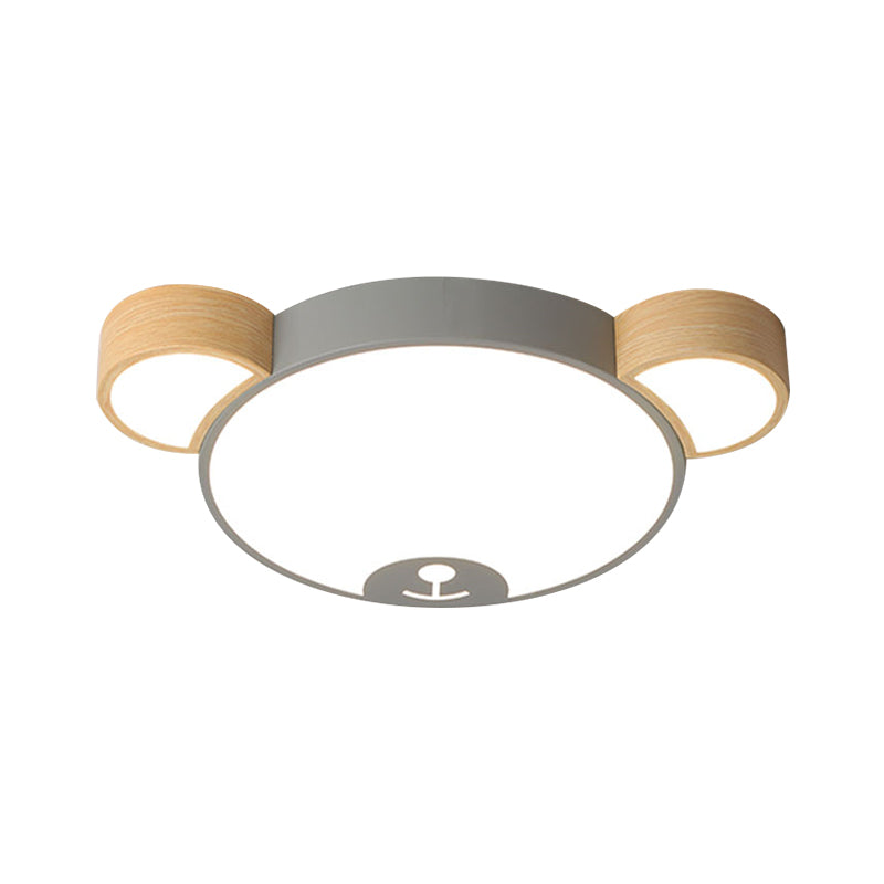 Metallic Bear Head Shaped Flushmount Nordic Grey/Green and Wood LED Ceiling Flush in Warm/White Light, 18"/21.5" Wide