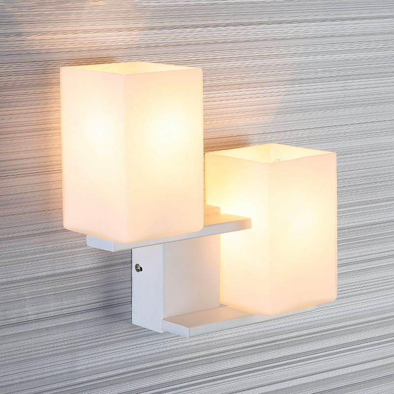 Opale Grosted Glass Rectangle Sconce Style nordique 2 ampoules blanc / noir montage luminaire