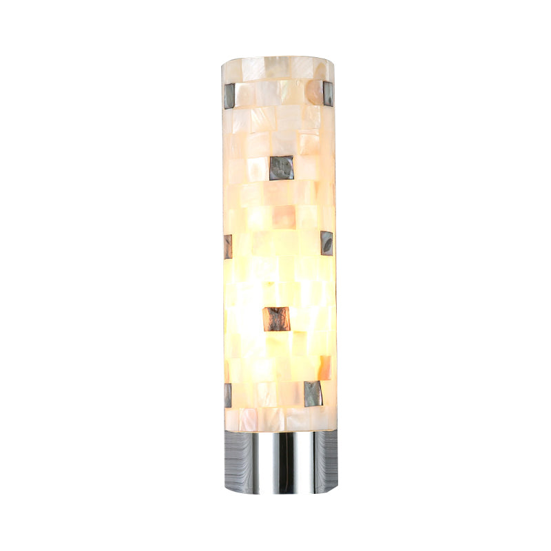 Pieced Work Pillar Wall Lamp Modern Shell 1 Head Bathroom Sconce Lighting in Chrome