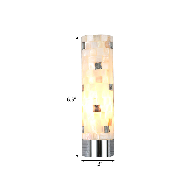 Pieced Work Pillar Wall Lamp Modern Shell 1 Head Bathroom Sconce Lighting in Chrome