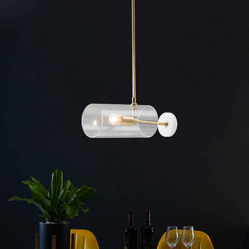 Table à manger unique Suspension Pendante minimalisme Laiton suspendu avec une teinte en verre translucide du cylindre
