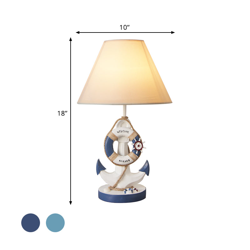 Light/Dark Blue Anchor Resin Nightstand Light Mediterranean 1-Bulb Fabric Night Table Lamp for Bedroom