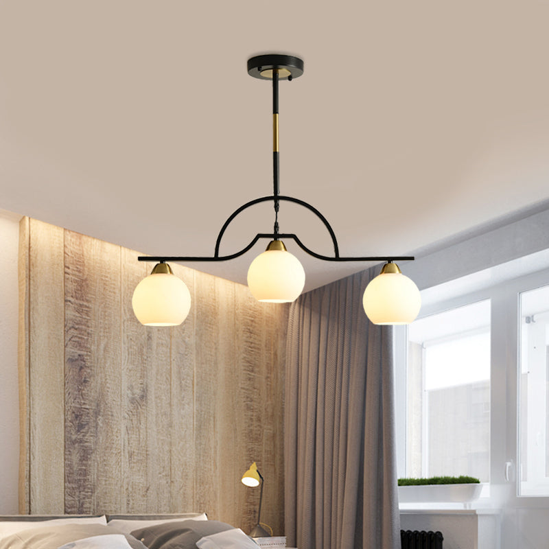 Arched Island Pendant Light Modernism Clear/White Glass 3-Light Black and Brass Hanging Lamp