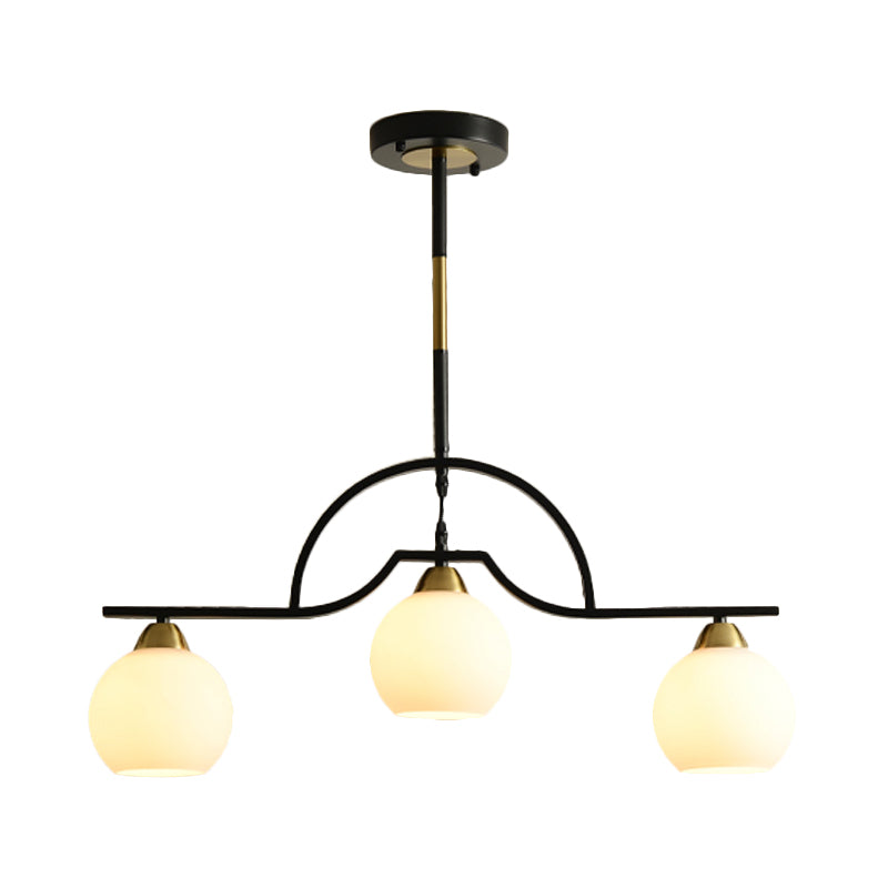 Arched Island Pendant Light Modernism Clear/White Glass 3-Light Black and Brass Hanging Lamp