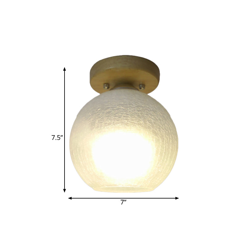Globe Foyer Flush Mount Lighting White Crackled Glass Single Minimalist Ceiling Fixture