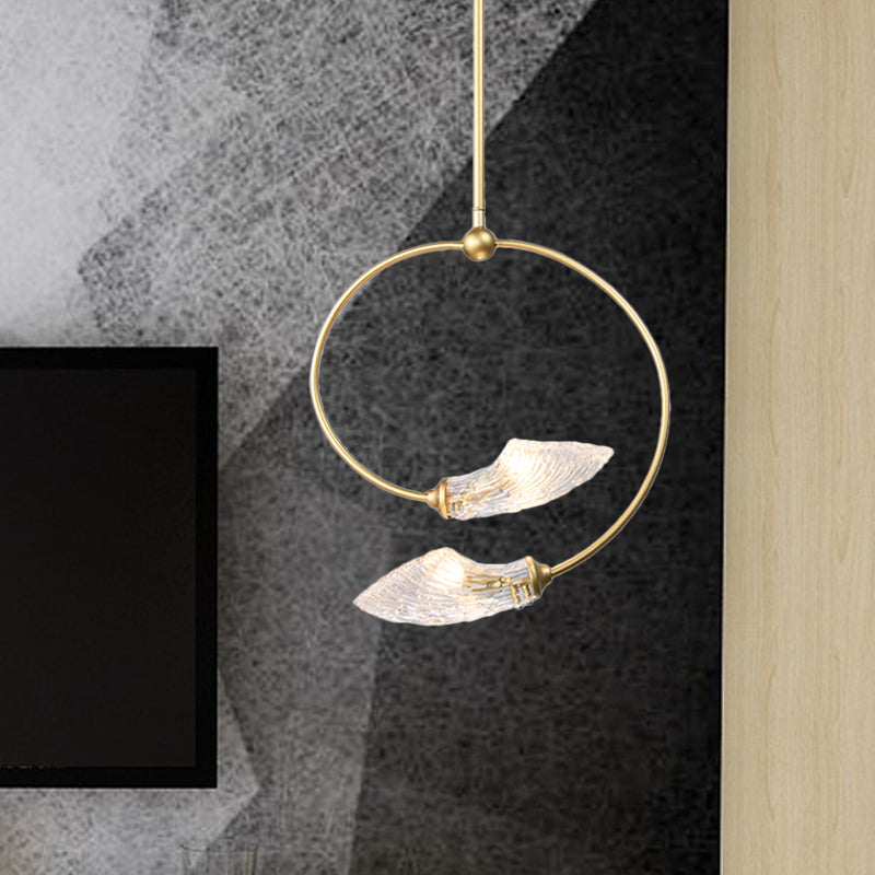 Wirry Blütenkronleuchterbeleuchtung minimalistisches klares Glas 2 Lampen Gold Hanging Pendant Light