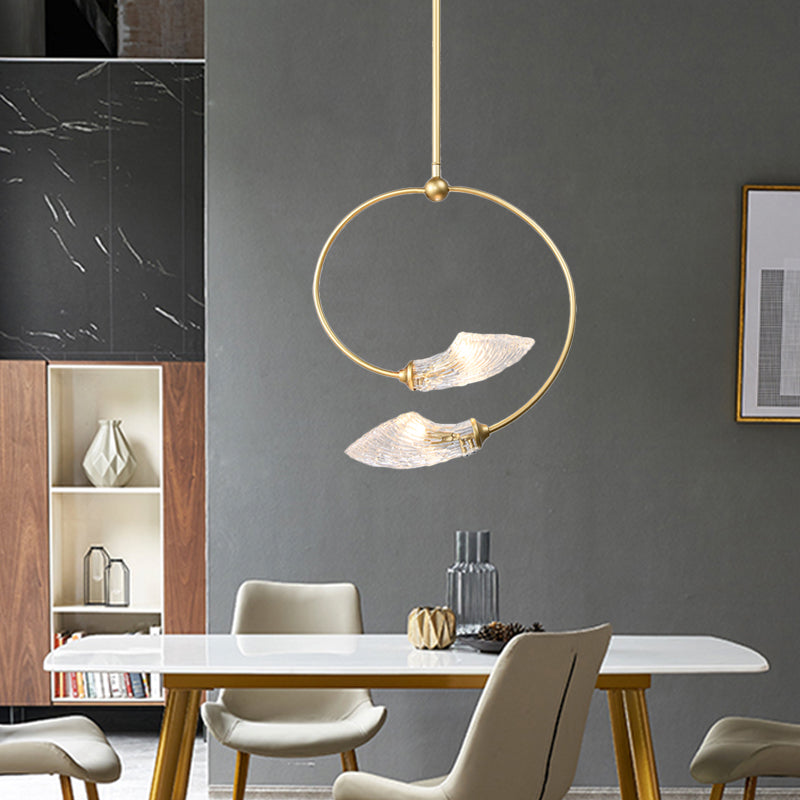 Wirry Blütenkronleuchterbeleuchtung minimalistisches klares Glas 2 Lampen Gold Hanging Pendant Light