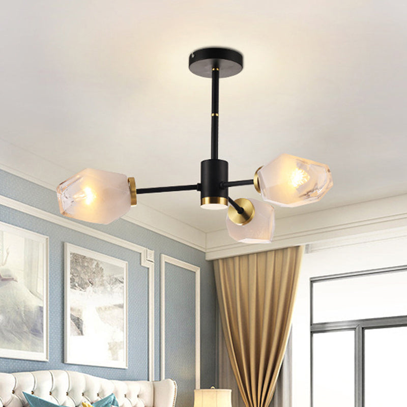 Matte Glass Gemstone Semi Mount Lighting Postmodern 3-Light Black Flush Mount Ceiling Chandelier