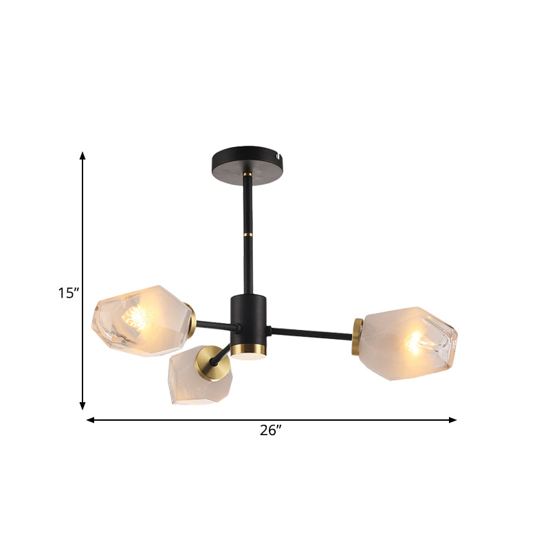 Matte Glass Gemstone Semi Mount Lighting Postmodern 3-Light Black Flush Mount Ceiling Chandelier