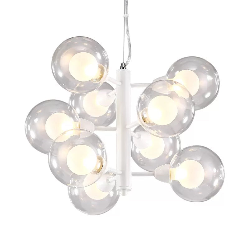 White Double Bubble Hanging Chandelier Modernist 9 Bulbs Translucent Glass Suspension Pendant