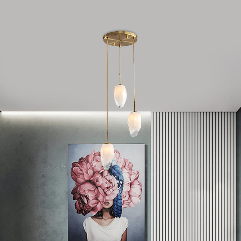 Stone Dining Table Suspension Lighting Frosted White Glass 3 Heads Modern Style Cluster Pendant in Gold