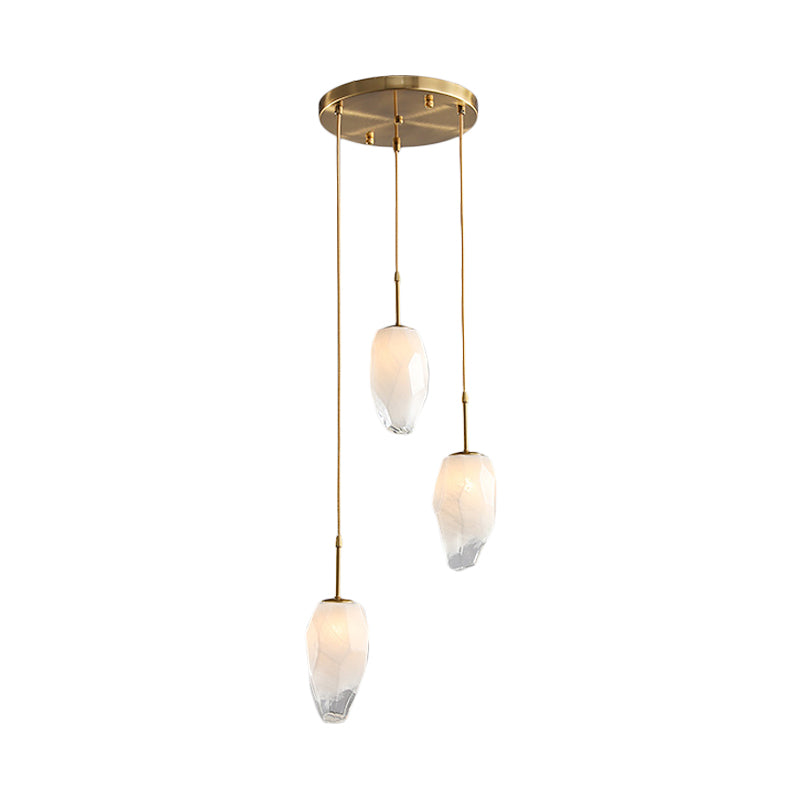 Stone Dining Table Suspension Lighting Frosted White Glass 3 Heads Modern Style Cluster Pendant in Gold