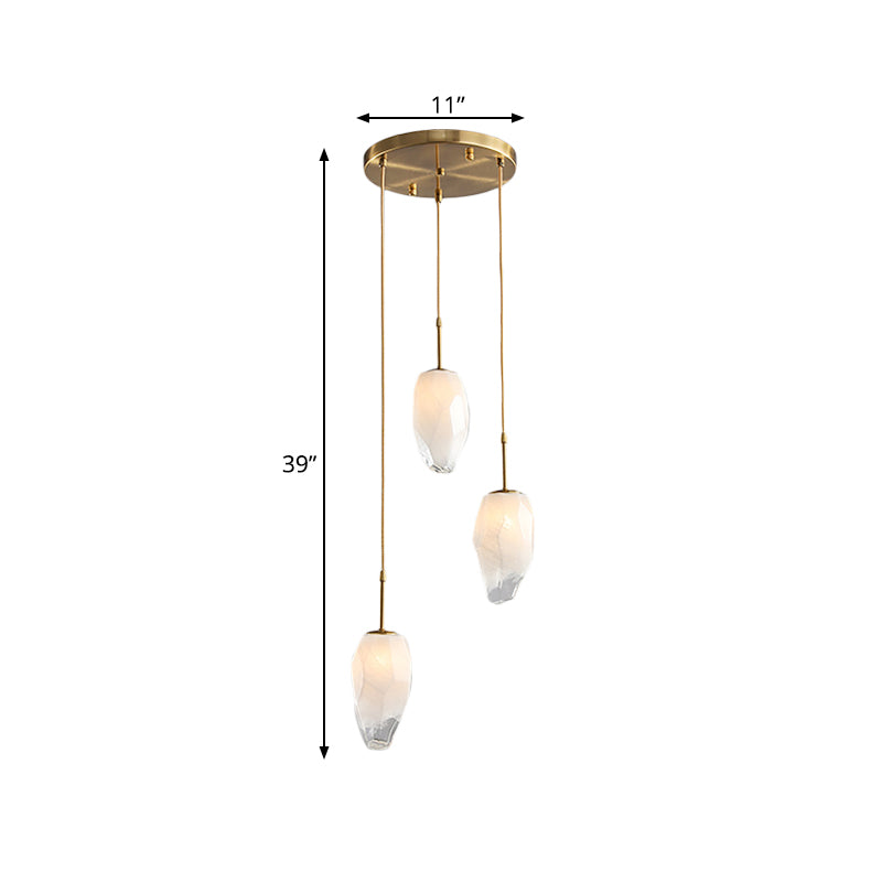 Stone Dining Table Suspension Lighting Frosted White Glass 3 Heads Modern Style Cluster Pendant in Gold