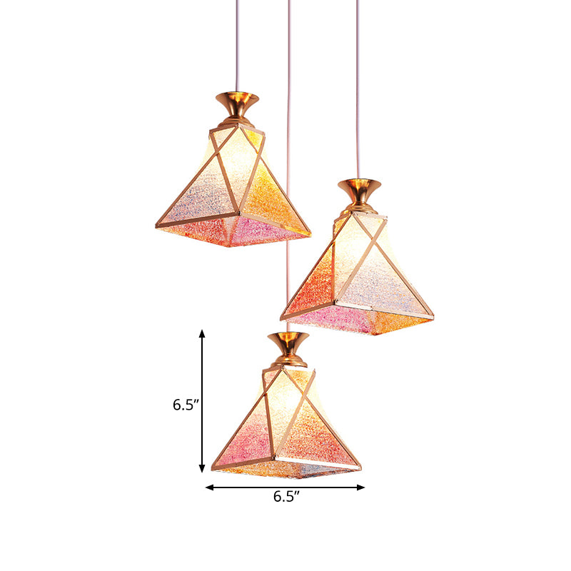 3-Head Dining Room Multiple Hanging Light Modern Stylish Rose Gold Pendant Lamp with Pyramidal Gradient Pink Glass Shade