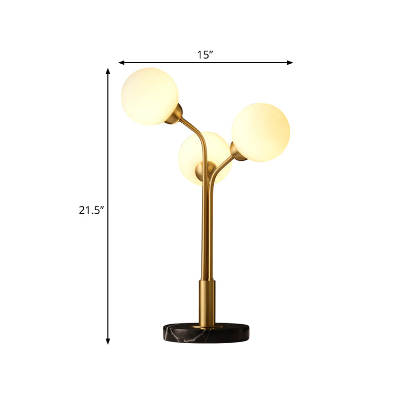 Furcated Nightstand Light Postmodern Opaline Glass 3 Heads Bedside Table Lamp in Brass