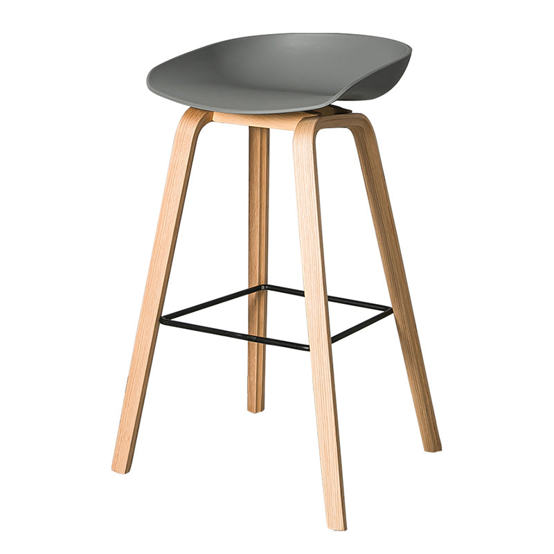 Contemporary Plastic Bucket Bar Stool with Beech Solid Wood Base