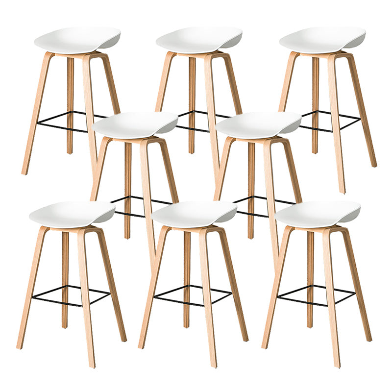 Contemporary Plastic Bucket Bar Stool with Beech Solid Wood Base