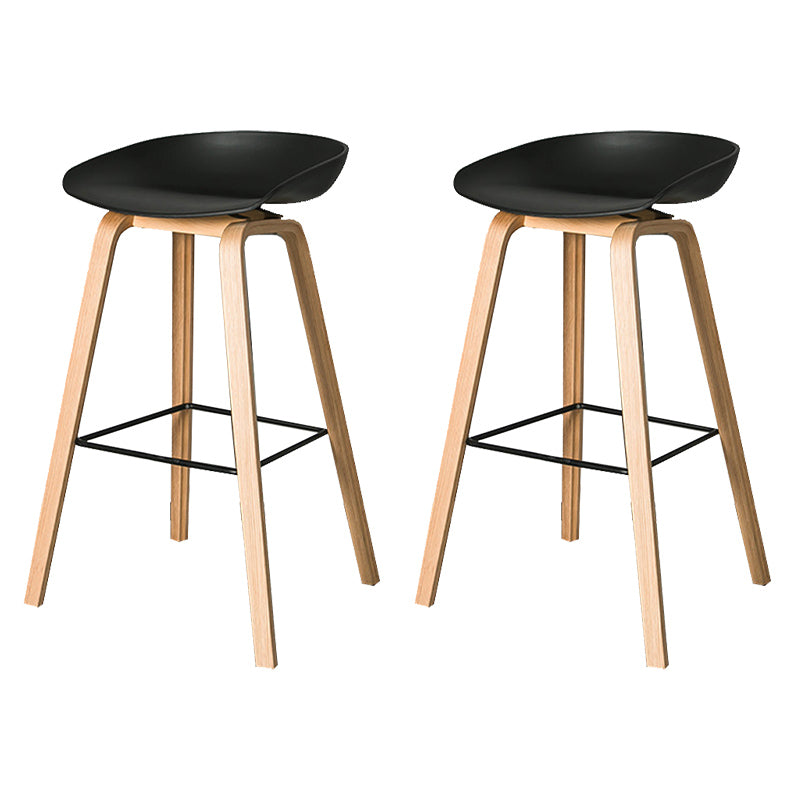 Contemporary Plastic Bucket Bar Stool with Beech Solid Wood Base