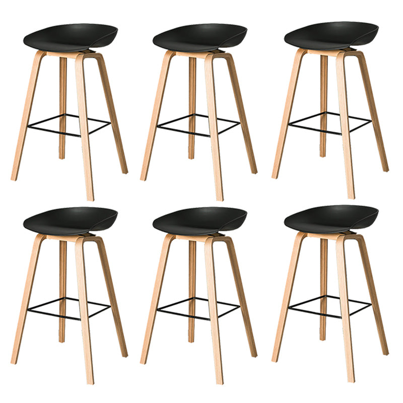 Contemporary Plastic Bucket Bar Stool with Beech Solid Wood Base