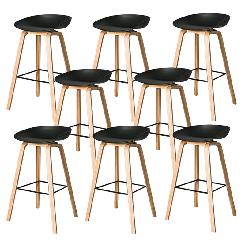 Contemporary Plastic Bucket Bar Stool with Beech Solid Wood Base