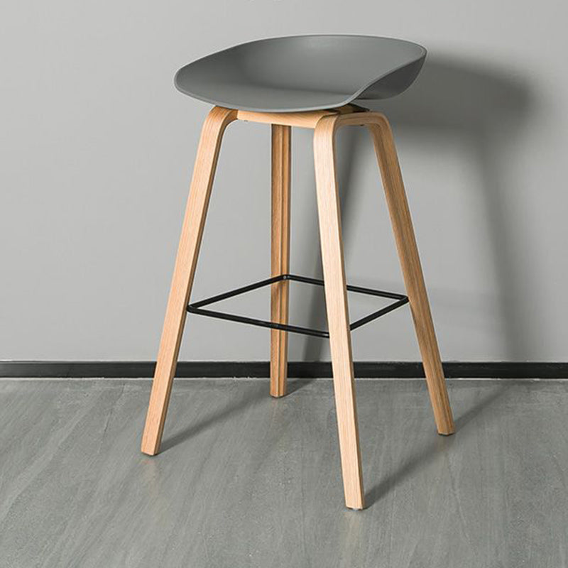 Contemporary Plastic Bucket Bar Stool with Beech Solid Wood Base