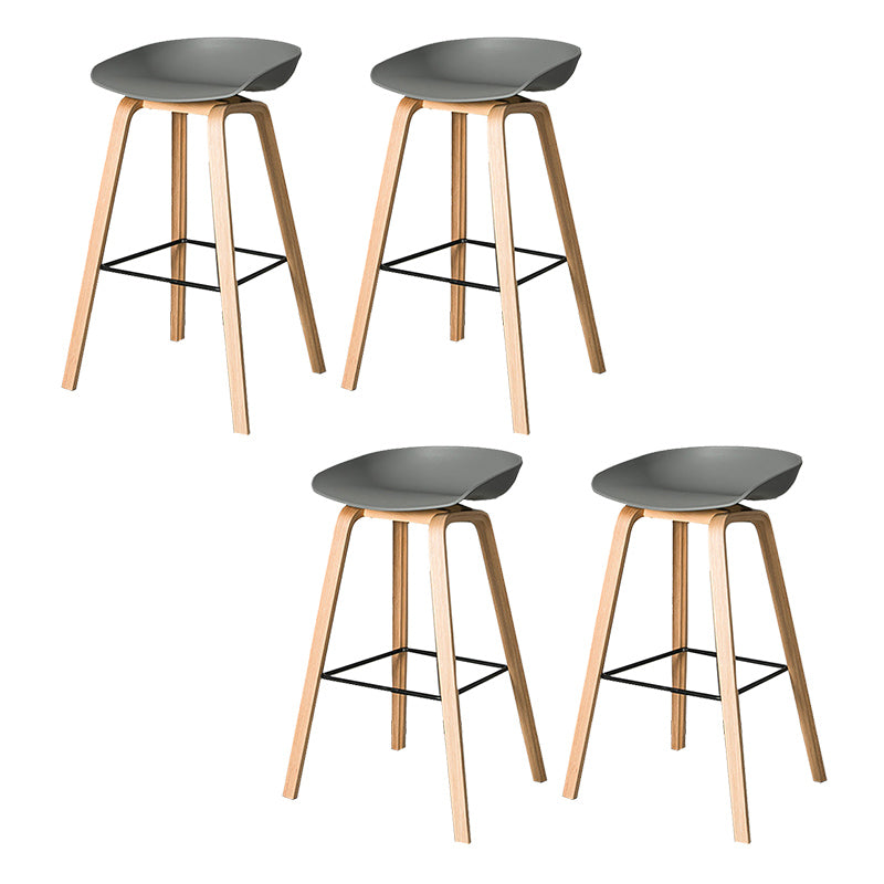 Contemporary Plastic Bucket Bar Stool with Beech Solid Wood Base