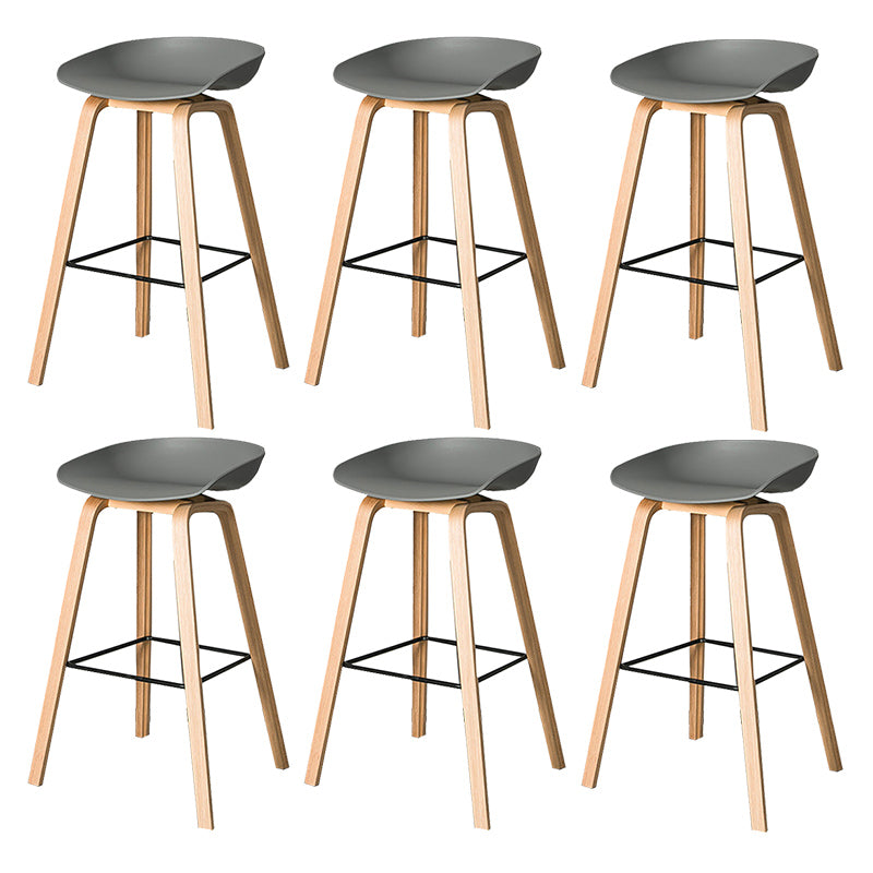 Contemporary Plastic Bucket Bar Stool with Beech Solid Wood Base