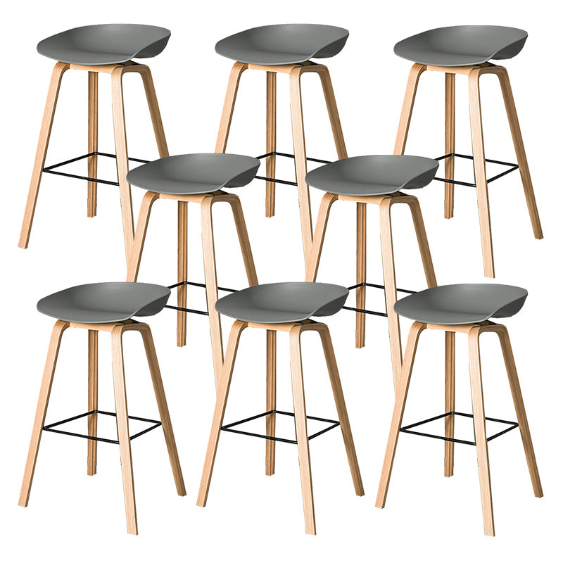 Contemporary Plastic Bucket Bar Stool with Beech Solid Wood Base