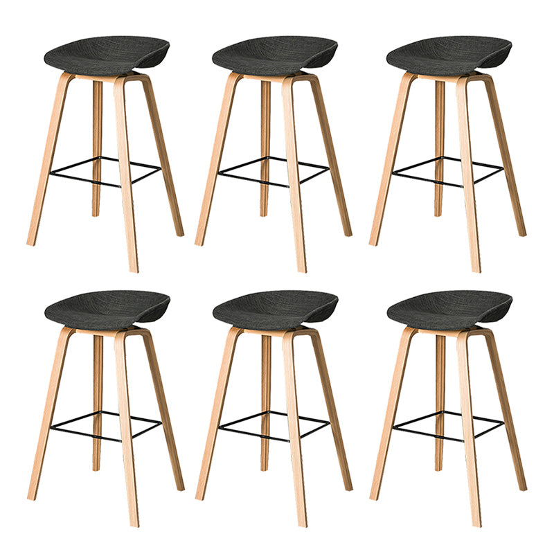 Contemporary Plastic Bucket Bar Stool with Beech Solid Wood Base