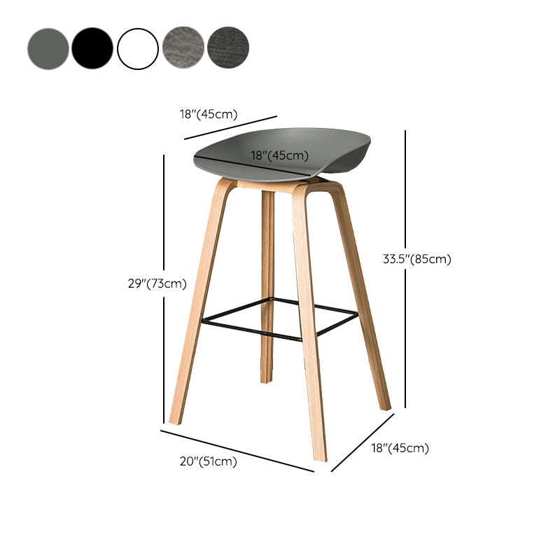 Contemporary Plastic Bucket Bar Stool with Beech Solid Wood Base
