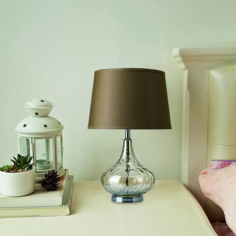 Bellied Vase Table Lamp Modern Clear Hammered Glass 1 Head Hotel Night Light with Army Green Fabric Lampshade