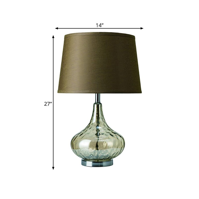 Bellied Vase Table Lamp Modern Clear Hammered Glass 1 Head Hotel Night Light with Army Green Fabric Lampshade