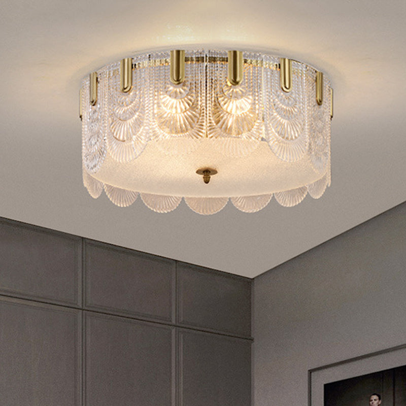 Textured Glass Scalloped Ceiling Lamp Modern Stylish 6 Bulbs Brass Finish Flush Mount Recessed Lighting