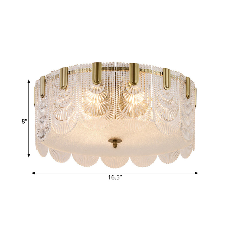 Textured Glass Scalloped Ceiling Lamp Modern Stylish 6 Bulbs Brass Finish Flush Mount Recessed Lighting