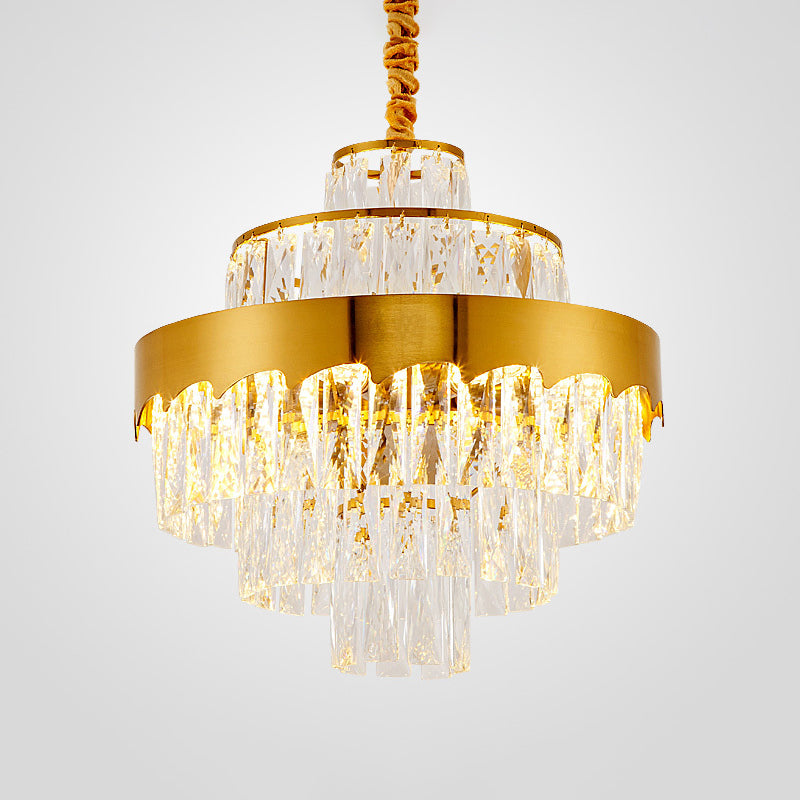 9/12 Lights Clear Crystal Chandelier Lamp Modern Gold Tiered Round Dining Room Pendant Lighting, 16"/19.5" Wide