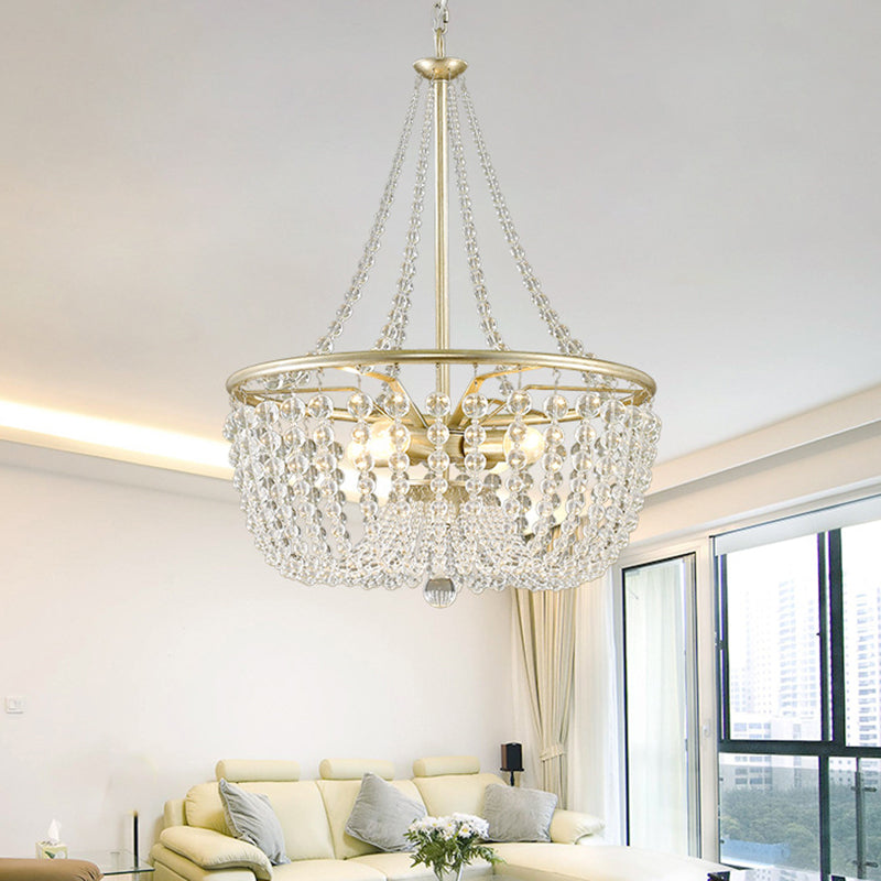 4 Köpfe Decke Kronleuchter moderner Wohnzimmer Hanging Light Kit mit Korbkristallschatten in Gold