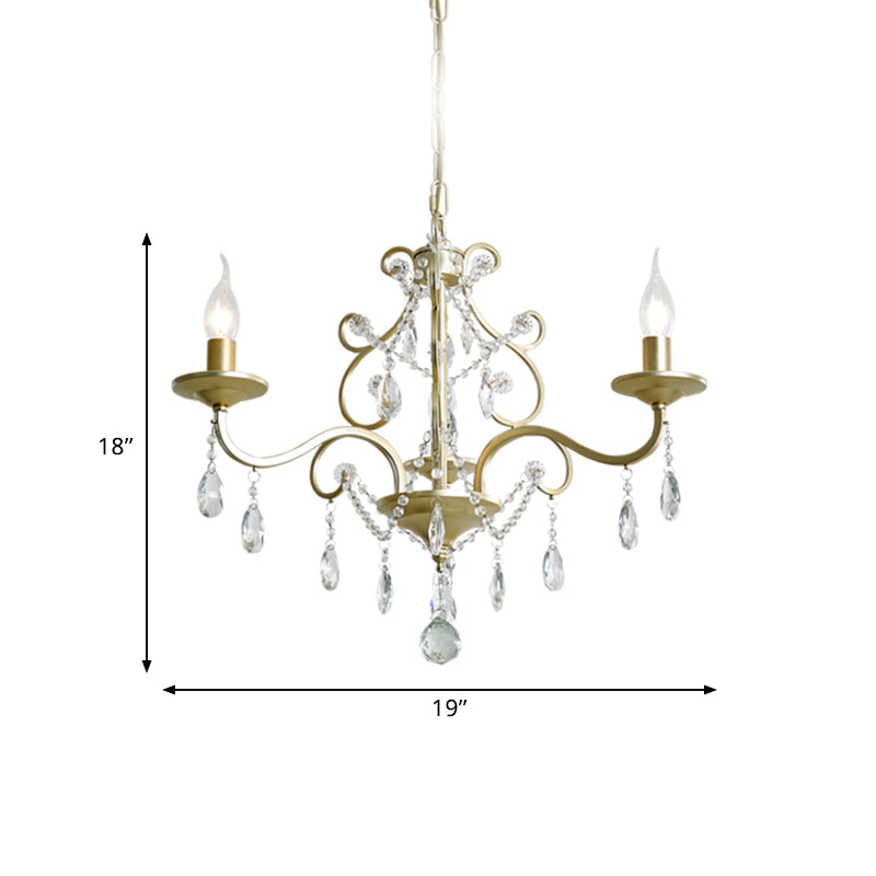 Metal Gold Hanging Chandelier Bent Arm 3/6-Bulb Contemporary Drop Pendant with Crystal Accent