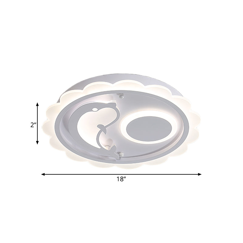 Dolphin Thin Ceiling Light Fixture Kids Style Acrylic White LED Flushmount Lighting with Scalloped Edge, Warm/White Light