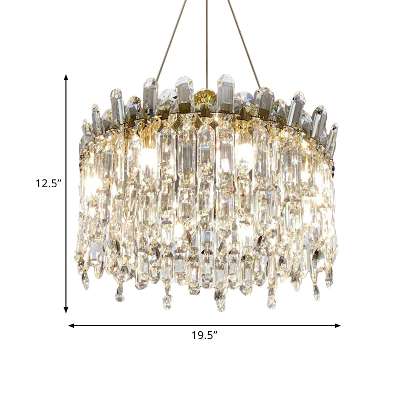 8 Bulbs Round Chandelier Lamp Simple Style Gold Faceted Crystal Drop Pendant for Bedroom