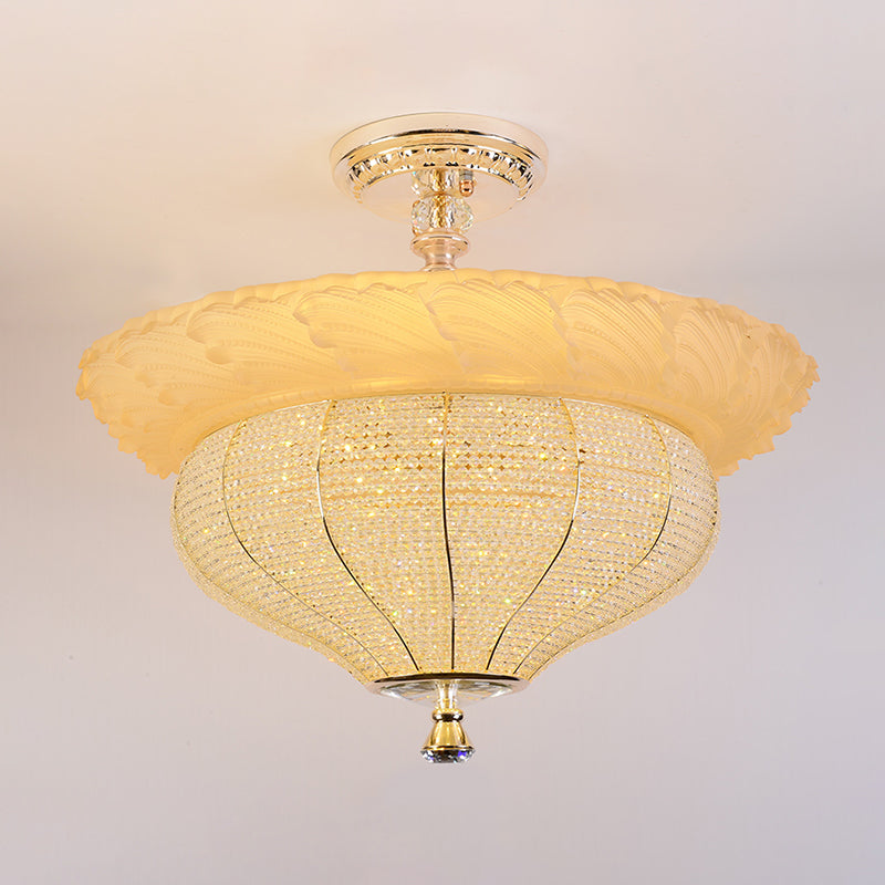 LED Semi Flush Industrial Urne Form Crystal-Consthed in der Nähe des Deckenlichts in Gold