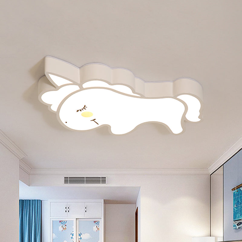 White Unicorn LED Ceiling Mount Light Cartoon Acrylic LED Flush-Mount Light Fixture for Nursery