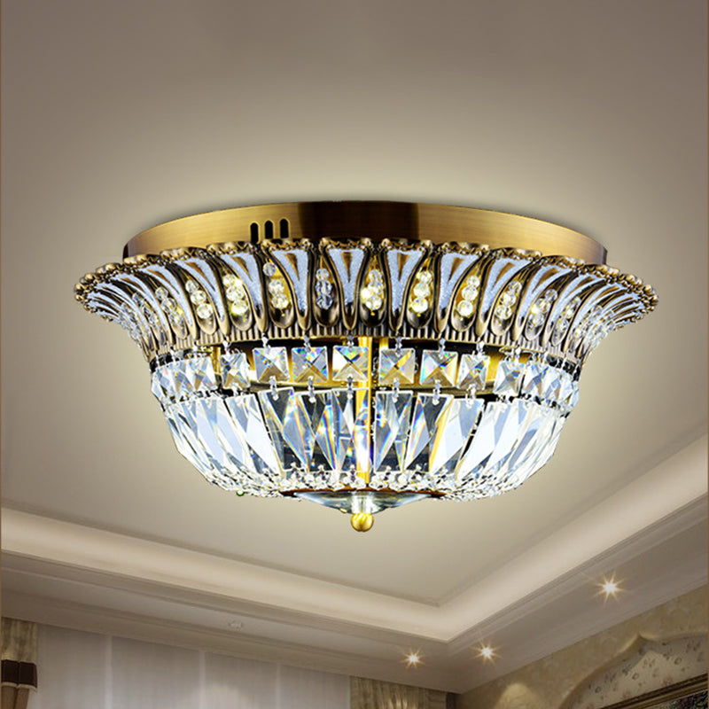Flared Shade Living Room Flushmount Modern Clear Crystal LED Gold Finish Flush Light Fixture