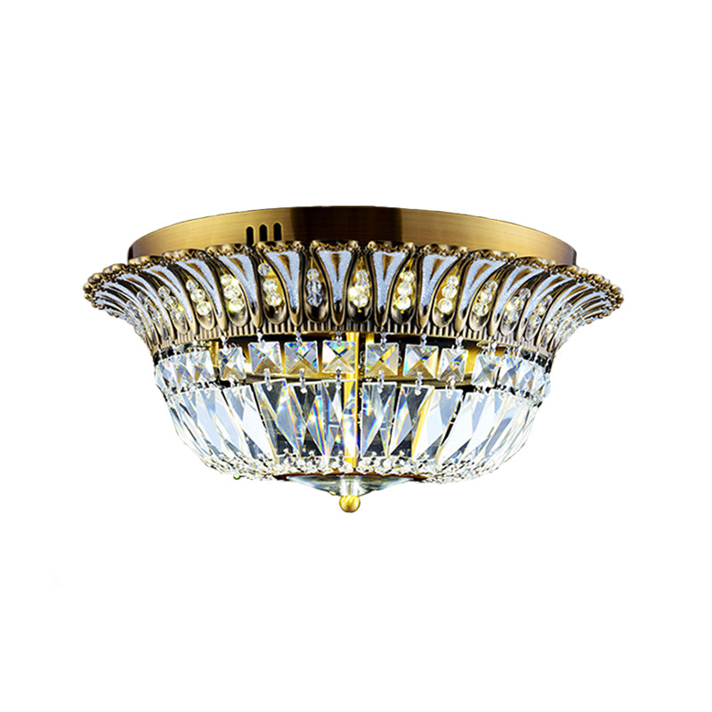 Flared Shade Living Room Flushmount Modern Clear Crystal LED Gold Finish Flush Light Fixture