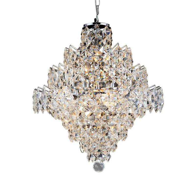 8 Bulbs Faceted Crystal Semi Flush Light Modernist Tiered Living Room Ceiling Fixture