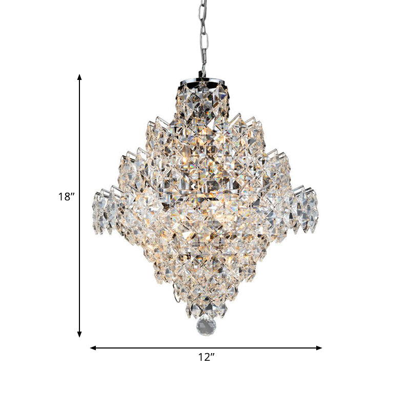 8 Bulbs Faceted Crystal Semi Flush Light Modernist Tiered Living Room Ceiling Fixture