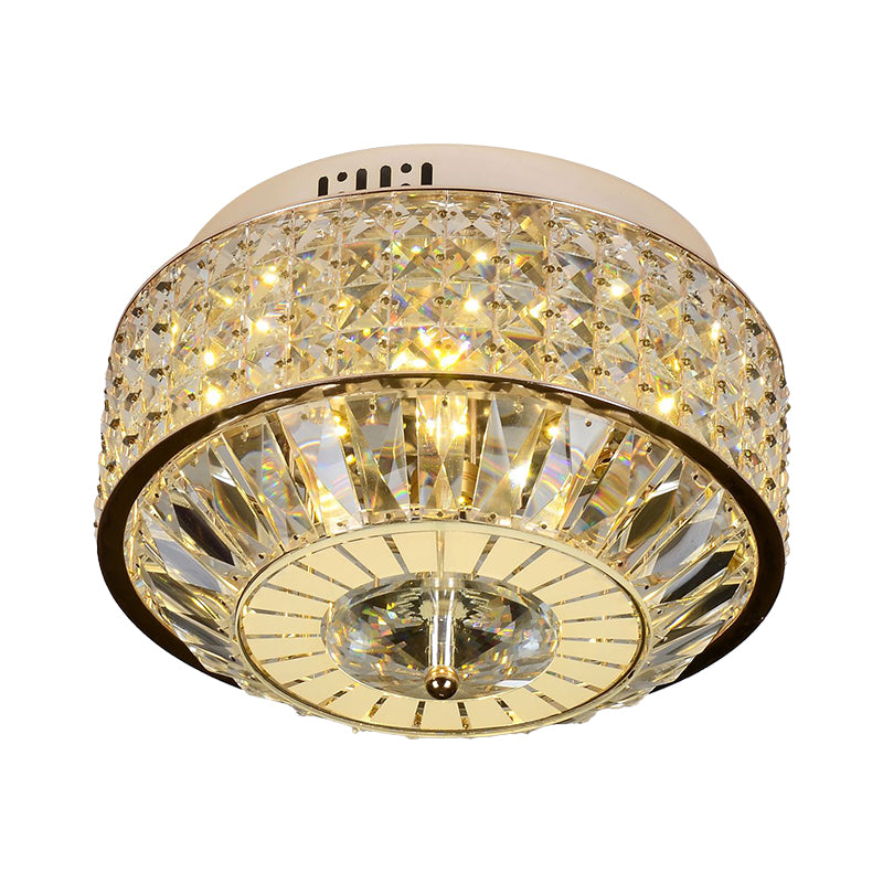 Modern Round Ceiling Mount 12"/16" Wide LED Faceted Crystal Flush Light Fixture in Gold for Bedroom