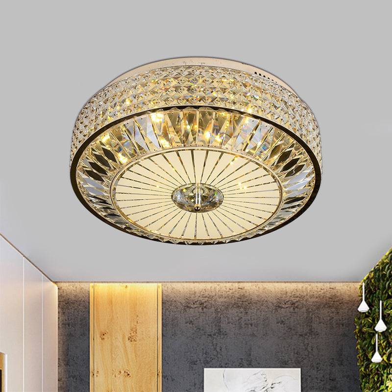Modern Round Ceiling Mount 12"/16" Wide LED Faceted Crystal Flush Light Fixture in Gold for Bedroom