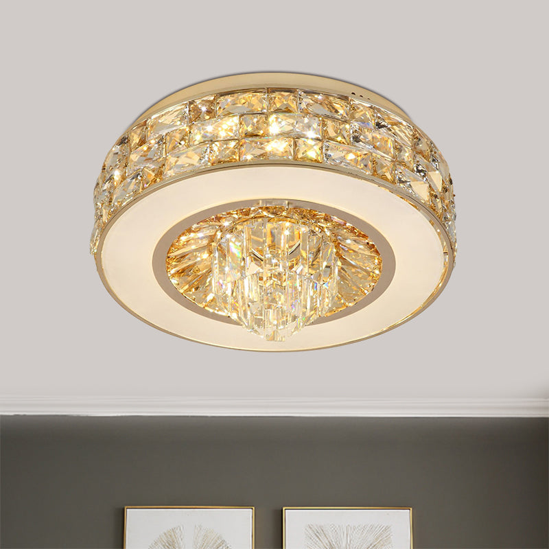 Crystal Round Flushmount Light Contemporary LED Dining Room Ceiling Mounted in Gold