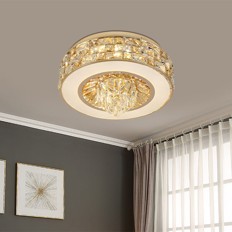Crystal Round Flushmount Light Contemporary LED Dining Room Ceiling Mounted in Gold